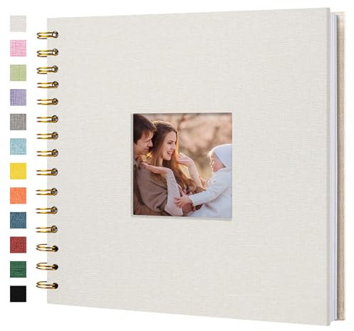Hiwhy Scrapbook Fotoalben Leineneinband 20,5x20,5 cm 40 Seiten Hardcover Kraft Weiß Seiten Erinnerung Scrapbooking Buch für Hochzeit Reise Baby Dusche Gästebuch, Beige