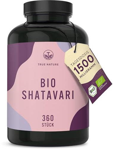 BIO Shatavari Kapseln - 360 Stück - 1500mg pro Tag / 500mg pro Kapsel - Shatavari Pulver in Bio-Qualität - Asparagus Racemosus - Ayurveda für Frauen - Vegan, Deutsche Produktion - TRUE NATURE®