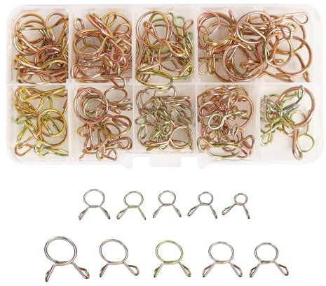 Rybtd Collier Durite Essence 100 Pièces Clip à Ressort Tuyau M5-14 Colliers de Serrage à Ressort Pour Tuyau d'air, Tuyau de Carburant, Tuyau en Silicone, Tuyau d'aspiration