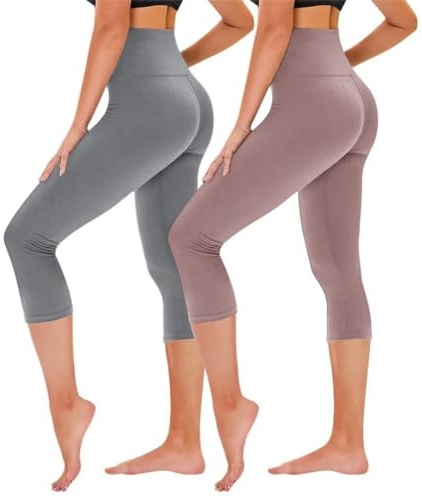 TNNZEET 2er Pack 3/4 Leggings Damen High Waist Caprihose Sommer für Yoga