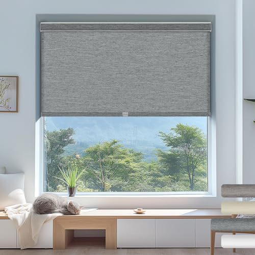 Sulugood Light Filtering Roller Shades,Cordless Striped Jacquard Roller Blinds,Room Darkening with Cassette Valance Protecting Privacy Custom Window Shades for Home Office Living Room,Grey