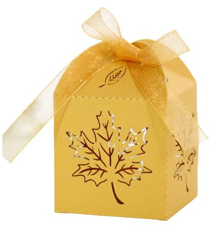 Aublinto Candy kleine Geschenkboxen Candy Weihnachten Party Hochzeit 50 STÜCKE Australischen Ahornblatt Hohl Pralinenschachtel Dankeschön-verpackung Tier-förmigen 5x5x8 cm Papier/Karton Goldene