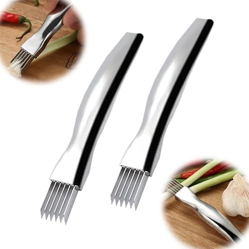 Daffezon Julienne Cutter 2 in 1 Julienne Affettatrice Coltello per Cipolla Verde in Acciaio Inossidabile Utensile per affettare la Cucina Julienne Cutter per Verdure Cipolla Aglio