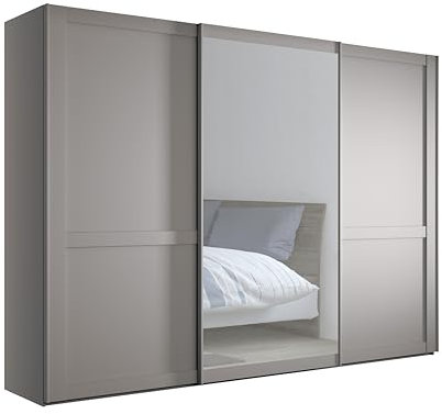 WIEMANN Schwebetürenschrank Landhausstil Kleiderschrank 300cm breit, mit Spiegeltür, Kieselgrau Dekor, Höhe 217cm, Marlow