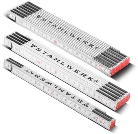 STAHLWERK Metro plegable juego de 3 unidades 1 | 2 | 3 metros de precisión de madera | Metro | Escala | Cinta métrica | Metro con números métricos fáciles de leer