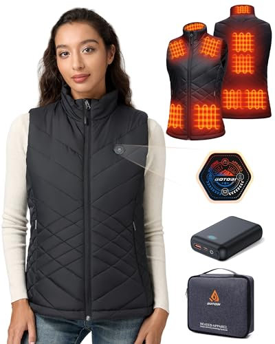GOTOBI Beheizbare Weste, Heizweste Damen mit Powerbank 16000mAh 7.4V, 9 Heizzonen Heizweste, 4-in-1 intelligenter Schalter mit Lichtaus Design, Beheizte Weste für Outdoor-Arbeit Radfahren,S