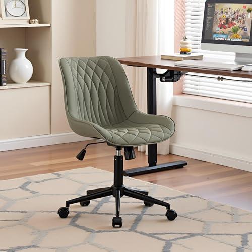 YOUNIKE Bürostuhl Schreibtischstuhl Ergonomisch PU-Leder bis 136 kg Belastbar, Drehstuhl Höhenverstellbar Computerstuhl Ohne Armlehnen, Bürostuhl mit Rückenlehne und Rollen, Olivgrün