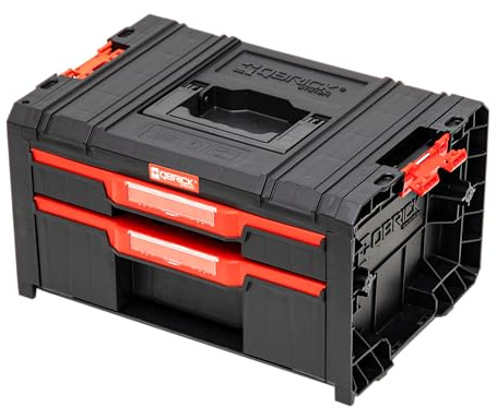 Qbrick System Werkzeugkoffer Werkzeugkasten Leer Werkzeugkiste PRO Drawer 2 Toolbox 2.0 Expert Schwarz Rot 450 x 310 x 244 mm