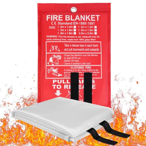 Flintronic Fire Blanket, 1.5m X 1.5m Emergency Fire Blanket for Kitchen, Quick Unfolding, Fibreglass Fire Blankets with Loops, Flame Retardant Fire Blanket for Home, Office, Caravan, School