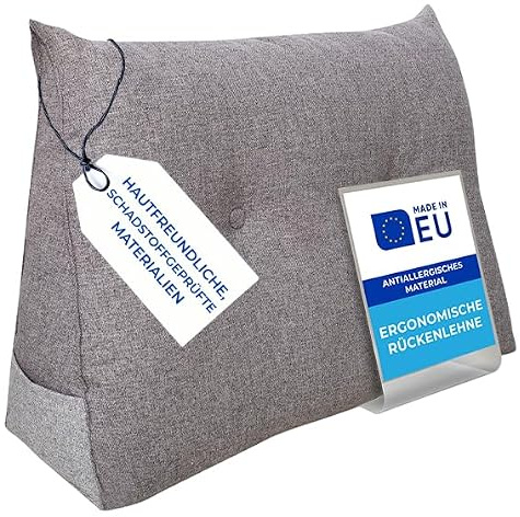 Pillows24 Rückenkissen für Bett & Sofa 100cm, abnehmbarem Bezug | Bequemes Keilkissen und Lesekissen fürs Bett, waschbarem Bezug, Großes Sofakissen für Rückenlehne und Sofa, Dunkelgrau