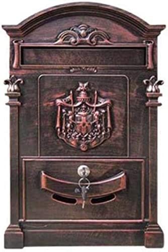 Buzón de Pared Correo,Buzón clásico montado en la pared Buzón resistente a la intemperie Buzón para exteriores Buzón para paquetes Casas Puerta principal Oficina Caja fuerte Buzón seguro - Marrón