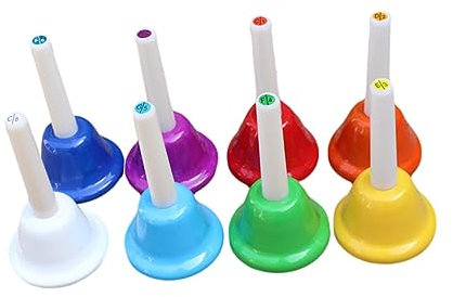 Abaodam 8stücke Teiliges Farbiges Handglocken Schule Percussion-Instrumente Mit Robustem Metallkörper Und Kunststoffgriff Leicht Klarer Klang Geeignet Für Junge Mädchen Lehrer Und Musikunt