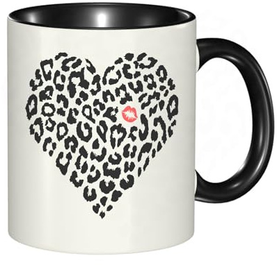 HRRASFAZF Tasse à Café | Tasse Céramique Fine | Cadeau Original | 330ml | Mug avec Anse | Cadeau Original pour Homme et Femme | Baiser, motif peau de léopard sauvage en forme de cœur et un Ki