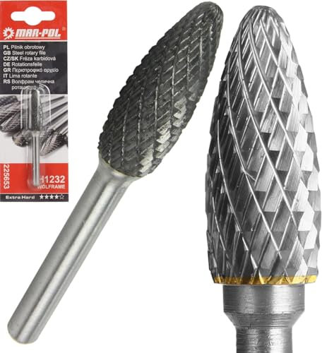 Fräser mit konischer Drehfeile, abgerundet | Ø12 x 32 mm | Gesamtlänge 75 mm | Aufnahme 6 mm | Hartmetall