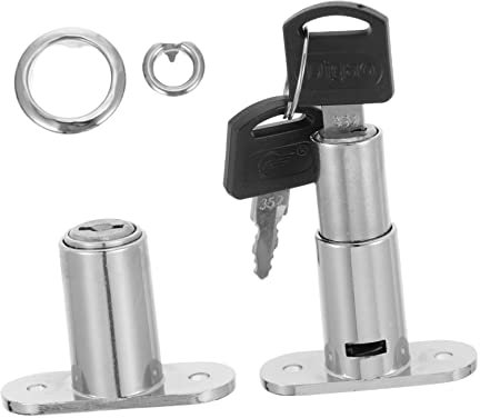 Serrure de Tiroir à Piston Métallique Argentée, Lot de 2 Pièces, Facile à Installer, pour Bureau et Armoire Coulissante