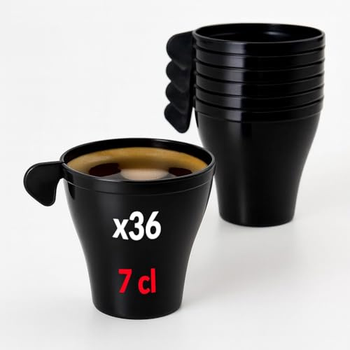 Table'Colors 36 Tasses à Café noires 7 cl avec anse - Réutilisable - Étanche - Empilable - Anniversaire - Mariage - Plastique dur - Solide - Mug - Expresso - Verrine - Ristretto