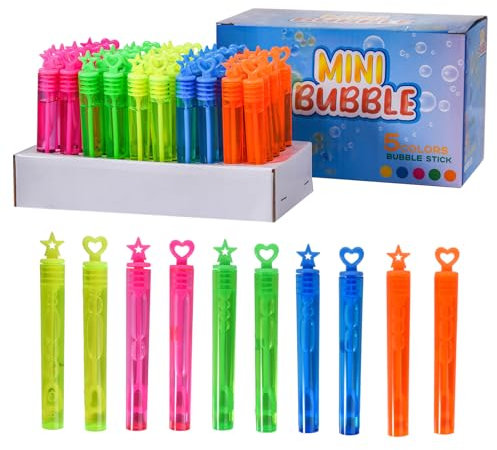 colmanda Seifenblasen, Mini Seifenblasen Kinder, 5 Farben Kleine Seifenblase Stäbe Kinder Spielzeug Geschenke, Perfekt für Kindergeburtstag Mitgebsel, Hochzeit, Party (50 Stück)