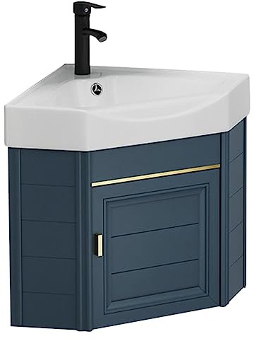 DECAKE Lavandino a Parete in Ceramica, lavabo angolare a Parete, mobiletto da Bagno a Parete con scolapiatti e Rubinetto per Acqua Calda e Fredda, per Piccoli bagni e Piccoli spazi, lavan