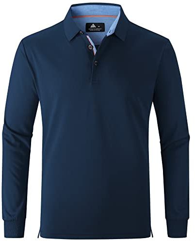 zitysport Polo Hombres Manga Larga Transpirable Secado Rápido Camisas de Manga Larga Hombres Verano Botón Camisetas para Hombres Casual Sport Shirt Basic Regular Fit Golf Camisas(XL Azul Marino)