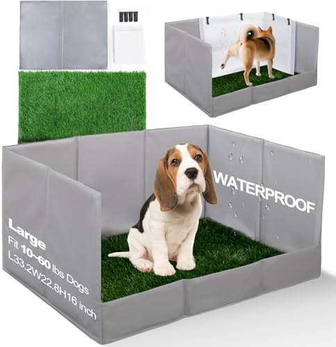 HQ4US 4LEGS Dog Grass Pad with Tray Foldable Dog Litter Box High Walls, Odor Free Artificial Grass for Dogs Potty, Pee Pad Holder, Seamless, No Assembly, Waterproof, Easy Clean, Portable for Travel
