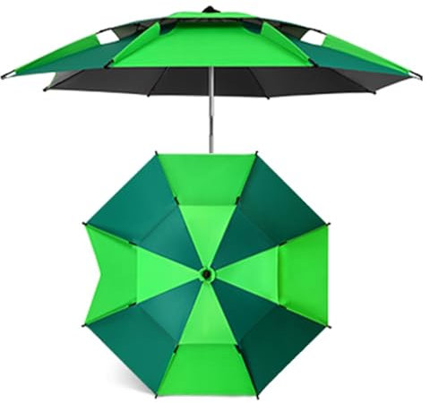 YCBTPS 200cm 220cm Sonnenschirm Für Angeln Mit Doppeldach, Runder Strandschirm Winddichter, Gartenschirm Neigungsfunktion 360° Drehbar(Green,2.4m/7.9ft)