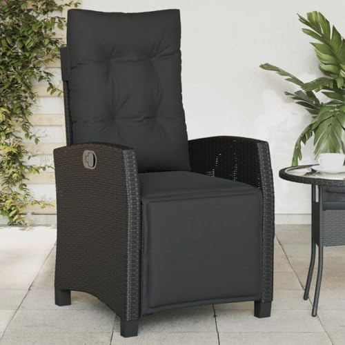 QZZCED Gartensessel mit Fußteil Verstellbar Schwarz Poly Rattan Balkonstühle Sitzmöbel für Draußen für Schwimmbäder