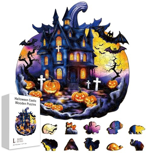GLOBLELAND Holzpuzzle Erwachsene 200 Teile Holzpuzzles Halloween Burg Wooden Puzzle Unregelmäßige Einzigartige Puzzle für Erwachsene Kreatives Weihnachten Geschenke 11.6x11.2 Zoll
