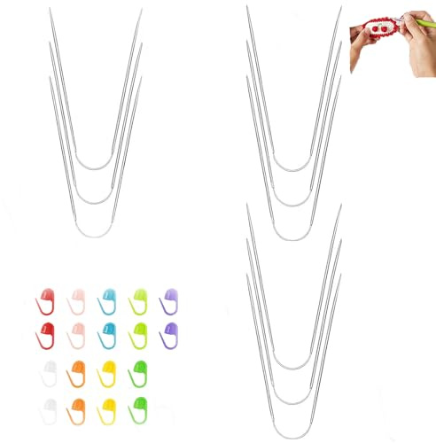 Wjelet 9 Stück Rundstricknadeln Set, 2,5mm/3mm/3,5mm Edelstahl Stricknadeln Set mit 18 Fixierstifte, socken stricknadeln für Pullover, Mützen, Handschuhen, Ärmel