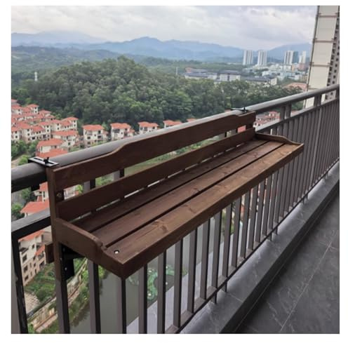 Balkon-Stehtisch für Geländer, Klappbarer Terrassentisch für den Außenbereich, Hängender Schreibtisch aus Holz, Bartisch für Terrasse, Veranda, Braun (24 x 120 cm)