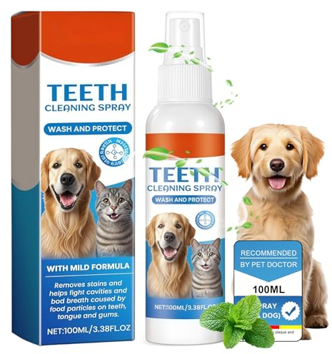 Spray dentale per cani e gatti 100 ml, Con menta rinfrescante, aiuta a mantenere l’igiene orale e a rinfrescare l’alito, ridurre la formazione di tartaro, senza spazzolatura