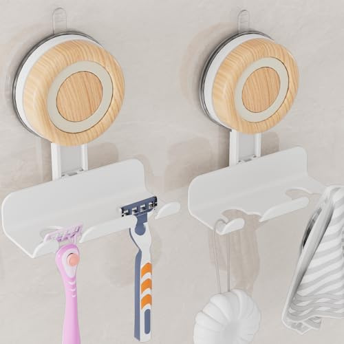 Cinola Razor Holder for Shower 2 Pack, Suction Cup Shaver Holder for Wall, Removable&Reusable Suction Cup Hooks for Bathroom, Damage-Free Suction Shower Hooks, Wall Mounted Razor Stand