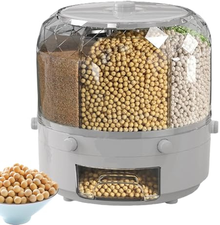 Grain Dispenser - Rice Storage Container, Sealed Food Box, Large Kitchen Organizer | Rotating Dry Food Dispenser with Transparent Tank, Airtight Design, Multi Purpose Storage Solution for Lentils