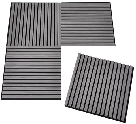 Pack of 4 Wall Panels-60x60cm, 3D Acoustic Wall Panels for Decorative&Sound Absorbing, Wood Slat Acoustic Panels for Home, Office, Studio（Manson Grey）