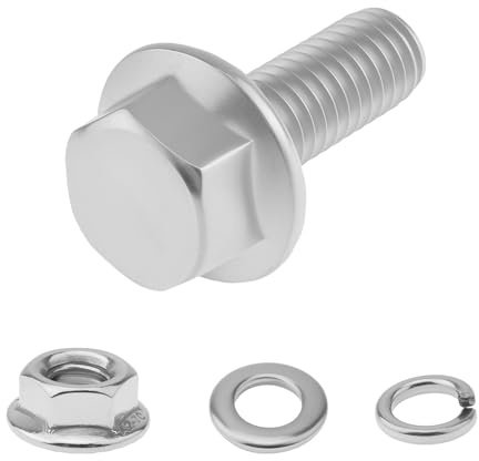CLAHJQX 50 Sets M6 x 16 mm Flanged Hex Head Bolts Kits, 304 Stainless Steel Flange Hexagon Screws Nuts, Flat & Spring Lock Washers, for Automotive, Machinery, Home & Industrial Use