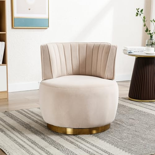 Ligterra 360 Grad Drehbare Kuschelfass-Akzentstühle, Drehstuhl, Runde Sessel, Schalenstuhl, Samt-Finish, für Wohnzimmer, Schlafzimmer, Büro, Arbeitszimmer, 62.5×62×69.5cm (Beige)