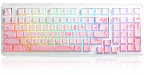DAREU EK98PRO Sakura Rosa Teclado Gaming mecánico, Triple Modo BT/2,4 GHz/USB-C, interruptores lineales prelubricados, Estructura con Juntas, retroiluminación RGB for Win/Mac