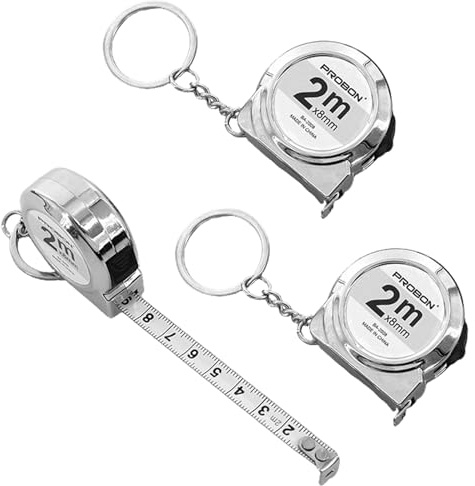 Satiskid Lot de 2 mini mètre ruban, 2 m rétractables en acier avec porte-clés, outil de mesure de poche argenté pour la maison, le bureau, les projets de bricolage