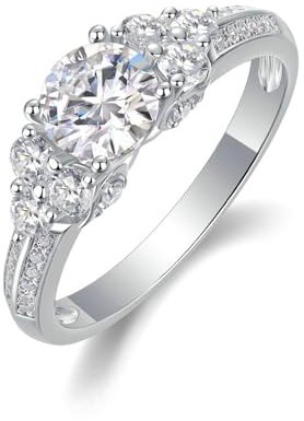 Ayoiow Ringe Frauen 585 für Damen, 1ct Moissanitkein Edelstein Vorsteckring Weissgold 585 für Sie, 14 Karat Weißgold Größe 54 (17.2)