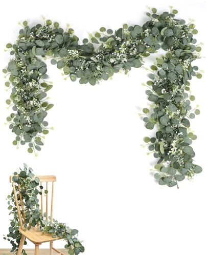 Asheyya 2 Pcs Artificial Eucalyptus Garland, 5.9FT Fake Ivy Eucalyptus Leaves Vines for Table Home Wedding Indoor Outdoor Decor