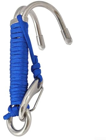 Gancho de buceo de doble cabeza, clip de seguridad de acero inoxidable 316 con clips de línea, equipo de buceo resistente al agua salada para buceo y esnórquel en fuerte (azul)