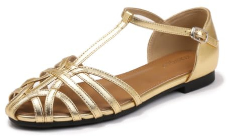 Hixingo Sandalias Planas Mujer Cómodas Zapatos de Verano Punta Cerrada Sandalias de Caminar Tejido Ligeras Transpirables Mocasines Casual para Trabajo Playa, 35-44 EU (Dorado,39)