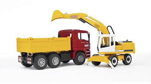 bruder 02751 - Man TGA Kipplastwagen mit Liebherr Schaufelbagger - 1:16 Baufahrzeug, Baustelle, Löffelbagger, Arbeiter, bworld, Baumaschine, LKW, Transporter