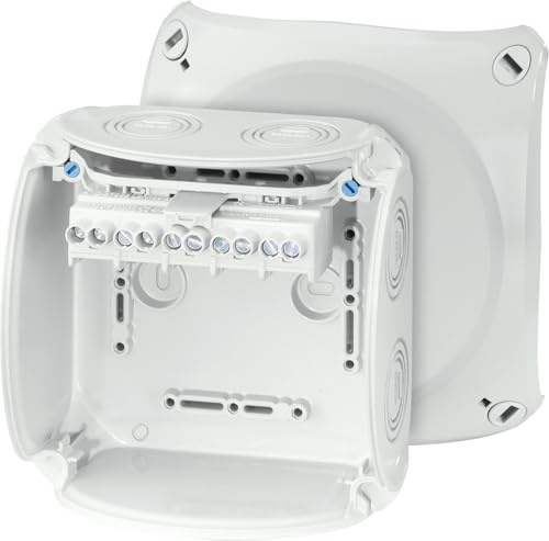 Hensel KF 0606 G Kabelabzweigkasten wetterfest IP66 mit Klemme | Feuchtraumdose 1,5-6 qmm 3phasig, 10 qmm 1phasig, mit 5-poliger Klemme, für Outdoor & Keller, grau