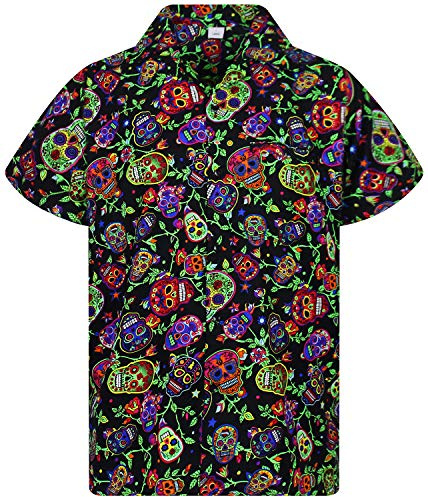 V.H.O. Funky Camisa-Hawaiana, Manga-Corta, Skull, Multi-Negro, L