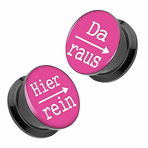 Piercingfaktor Ohr Plug Flesh Tunnel Piercing Ohrpiercing Schraub Schraubverschluß aus Kunststoff Picture mit Schriftmotiv Hier rein, Da Raus Türkis