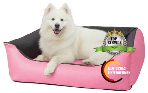 CopcoPet Hundebett kleine Hunde – Waschbares Hundekissen 【Wendebett】 Hundekorb aus Kunstleder - Formstabiles Hundesofa - Hundekörbchen mit erhöhten Rand, Dog Bed Rosa/Grau 80 x 60 cm