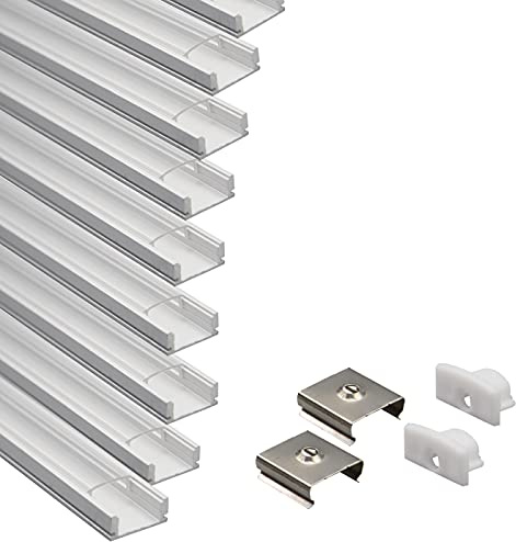 Eurekaled - 10 pezzi di Profilo in Alluminio da 1mt U Barra Dissipatore per Strisce LED con Copertura Trasparente in Plexiglass, Tappi e Ganci inclusi per il Montaggio cod. 10626