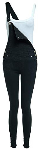 SS7 Dungaree Skinny Fit Stretch Denim Black Womens Size 6-16 Ladies Dungarees Rip Jeans