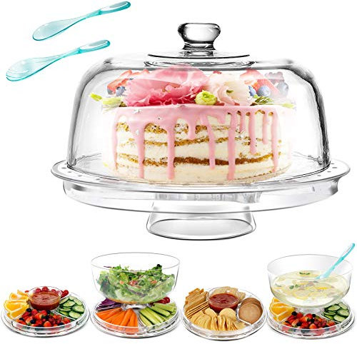 Masthome Campana para Tartas Transparente con Bandeja Reversible, Soporte para Tartas Multiusos 6 en 1, Tartas Plastico para Tartas de Cúpula Transparente, Ensaladera, Plato de Postre