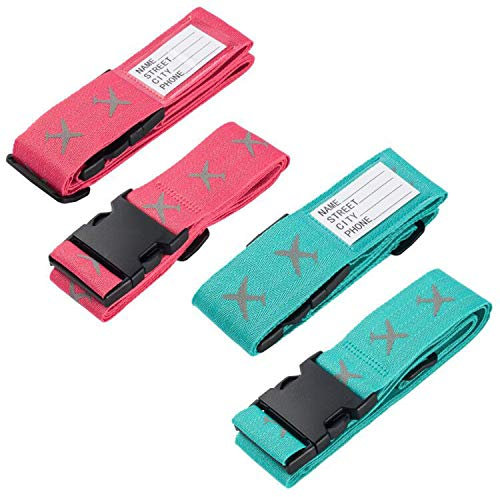 FORMIZON Koffergurt, 4 Stück Gepäckgurt Einstellbare Kofferband Travel Accessories Kofferband Gepäckband zum Sicheren Verschließen der Koffers auf Reisen und Kennzeichnen von Gepäck Grün und Rot